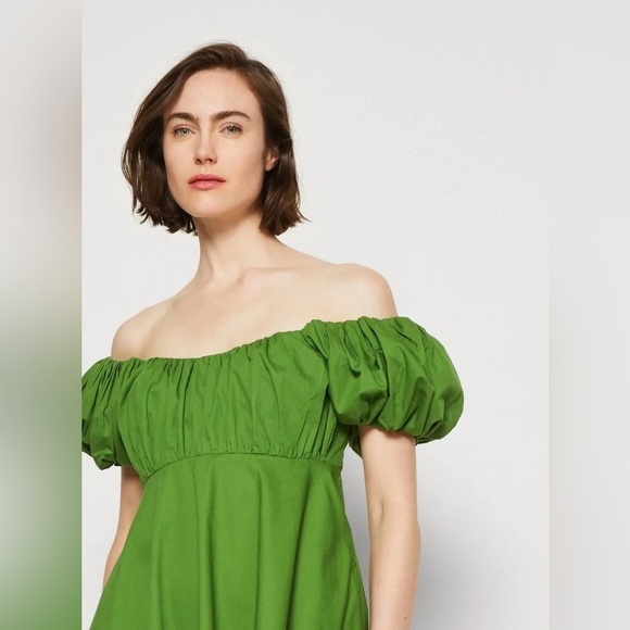 Abercrombie & Fitch Scoop Neck Puff Sleeve Ruched Mini Dress Green size M Party - Picture 3 of 8